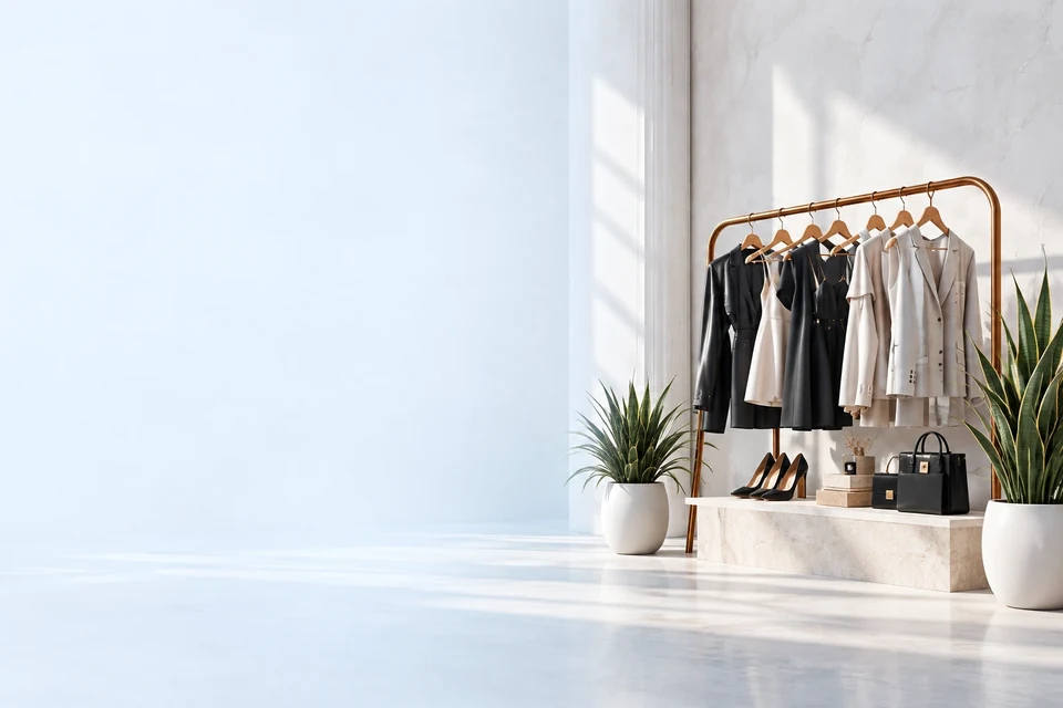 Fashion creations on a boutique clothing rail